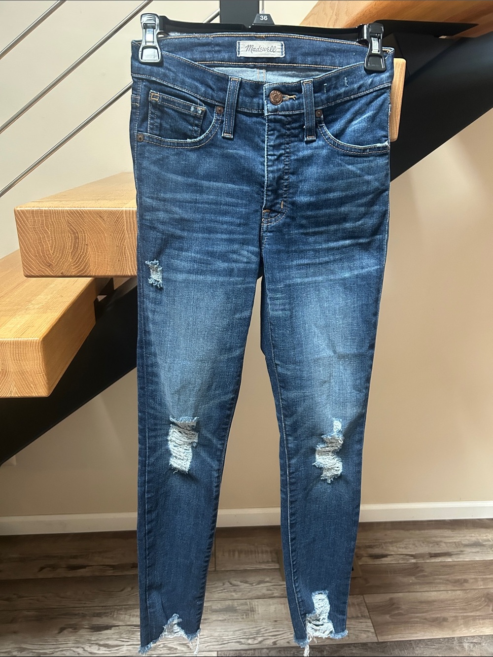 Madewell Dark Blue Distressed Skinny Jeans